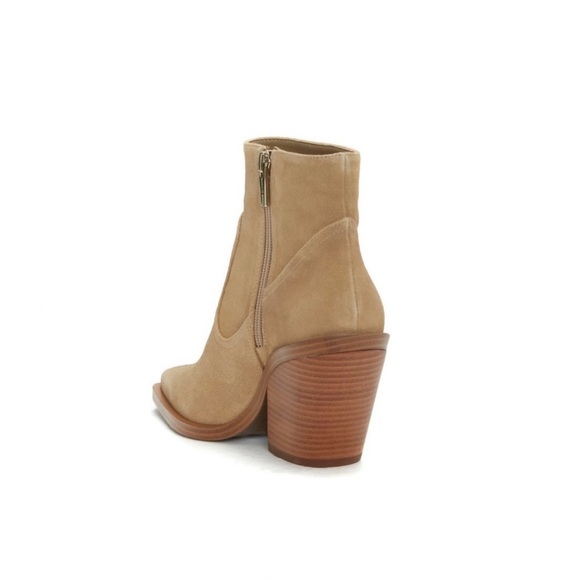 Vince Camuto Amtinda Western Bootie Cowboy Boot Suede Tan Neutral Square Toe - Picture 4 of 11